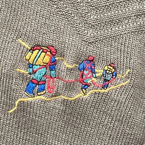 Vintage Gabicci Mens Wool Mix Jumper Taupe M Mountaineering Motif Pullover Retro - Picture 8 of 8